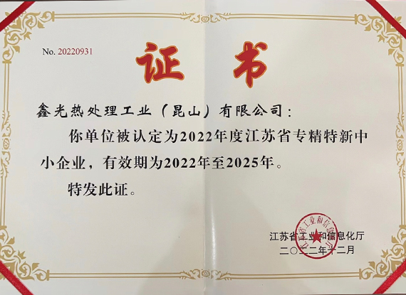 鑫光专精特新证书
